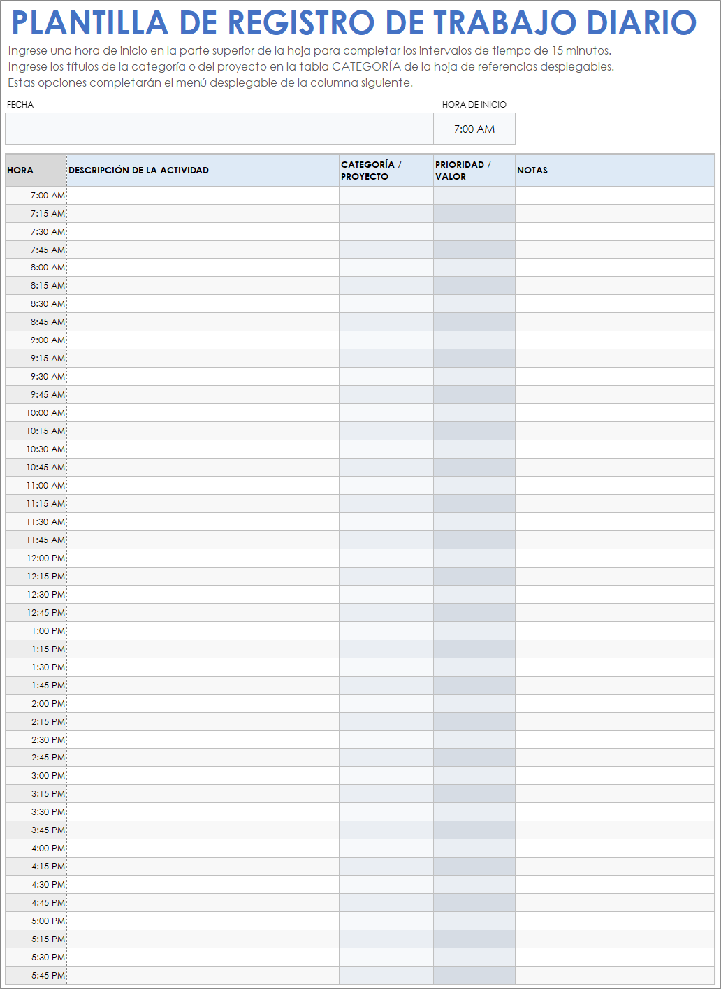  Plantilla de hojas de cálculo de Google para registro de trabajo diario