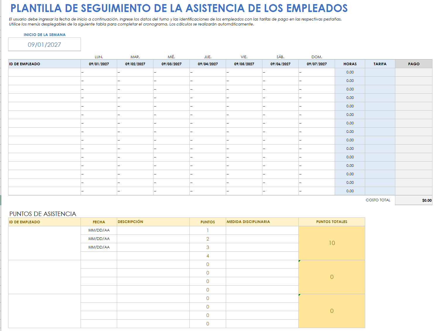  Plantilla de seguimiento de asistencia de empleados