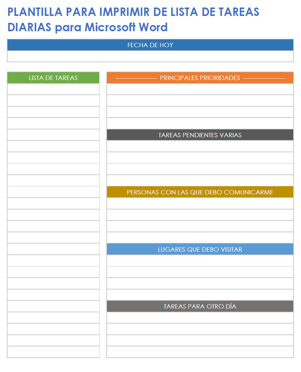  Plantilla de planificación de tareas diarias imprimible