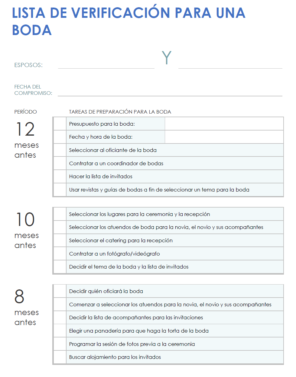  Plantilla de lista de verificación de boda imprimible para Google Docs