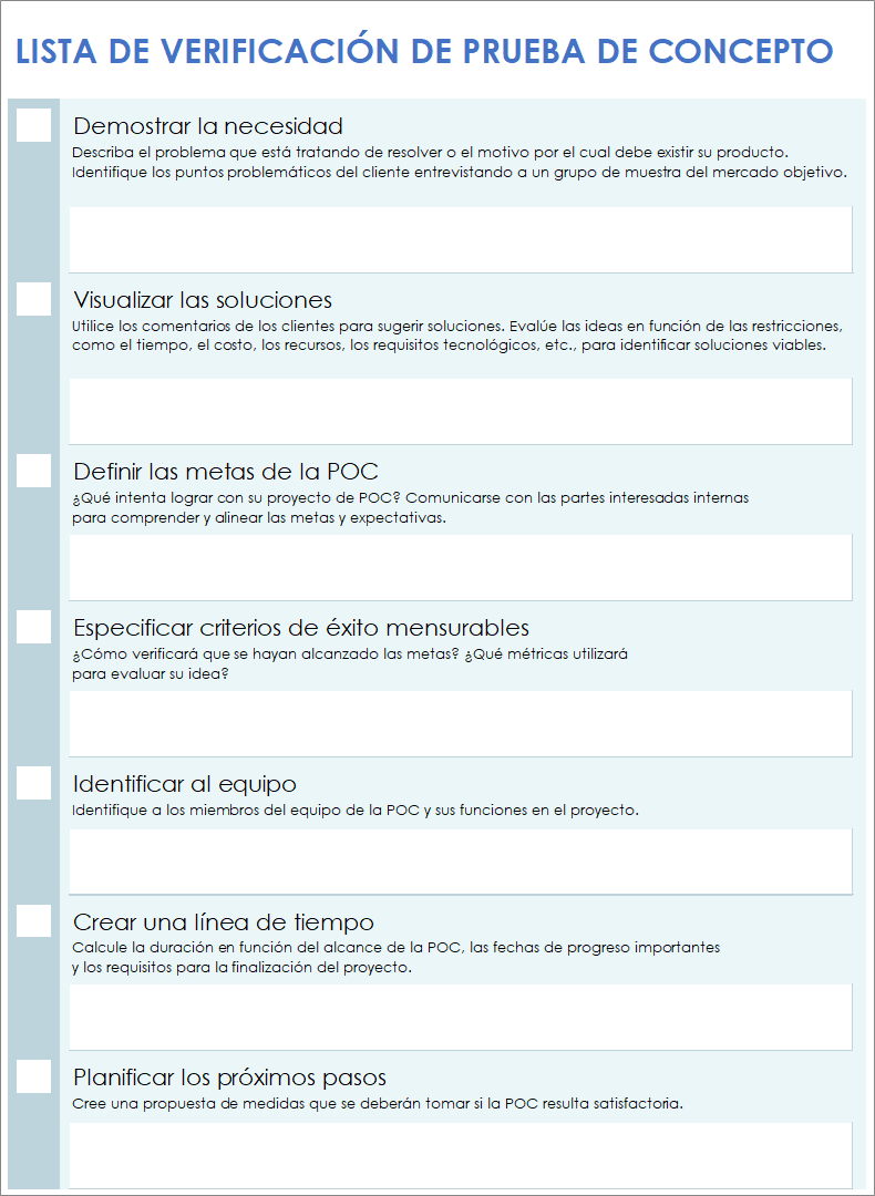  Plantilla de lista de verificación de prueba de concepto