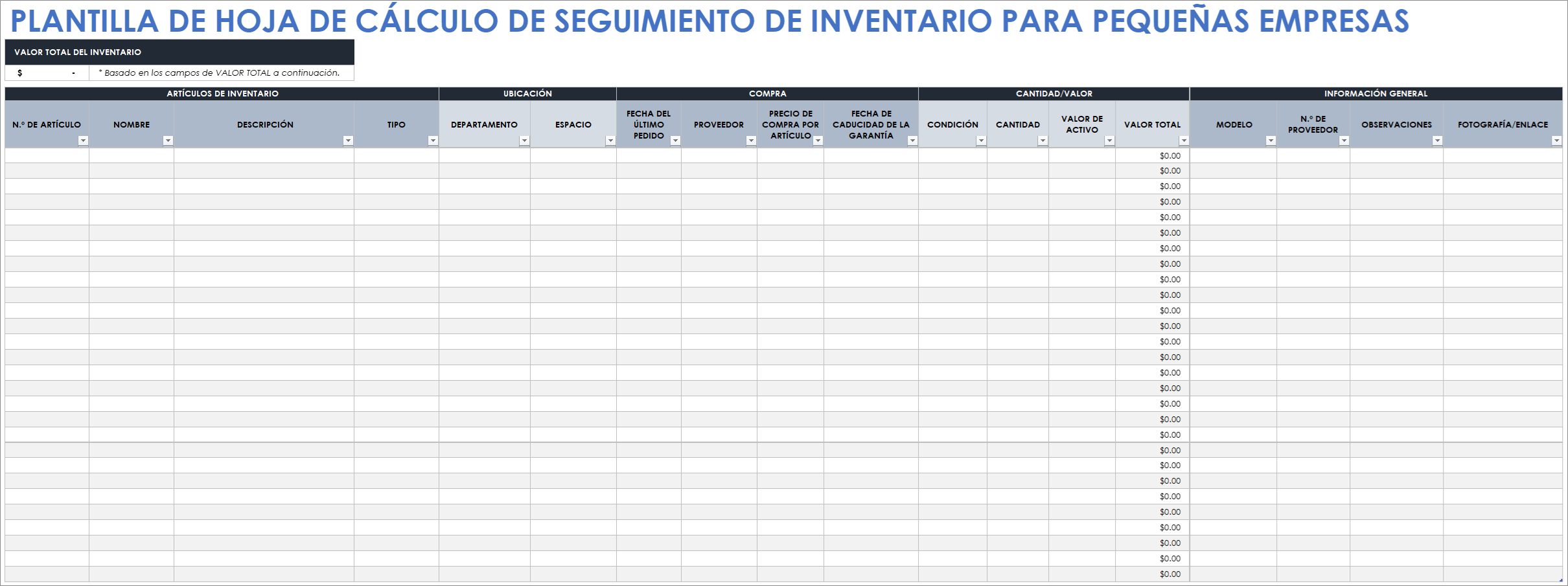  Plantilla de hoja de cálculo de seguimiento de inventario para pequeñas empresas