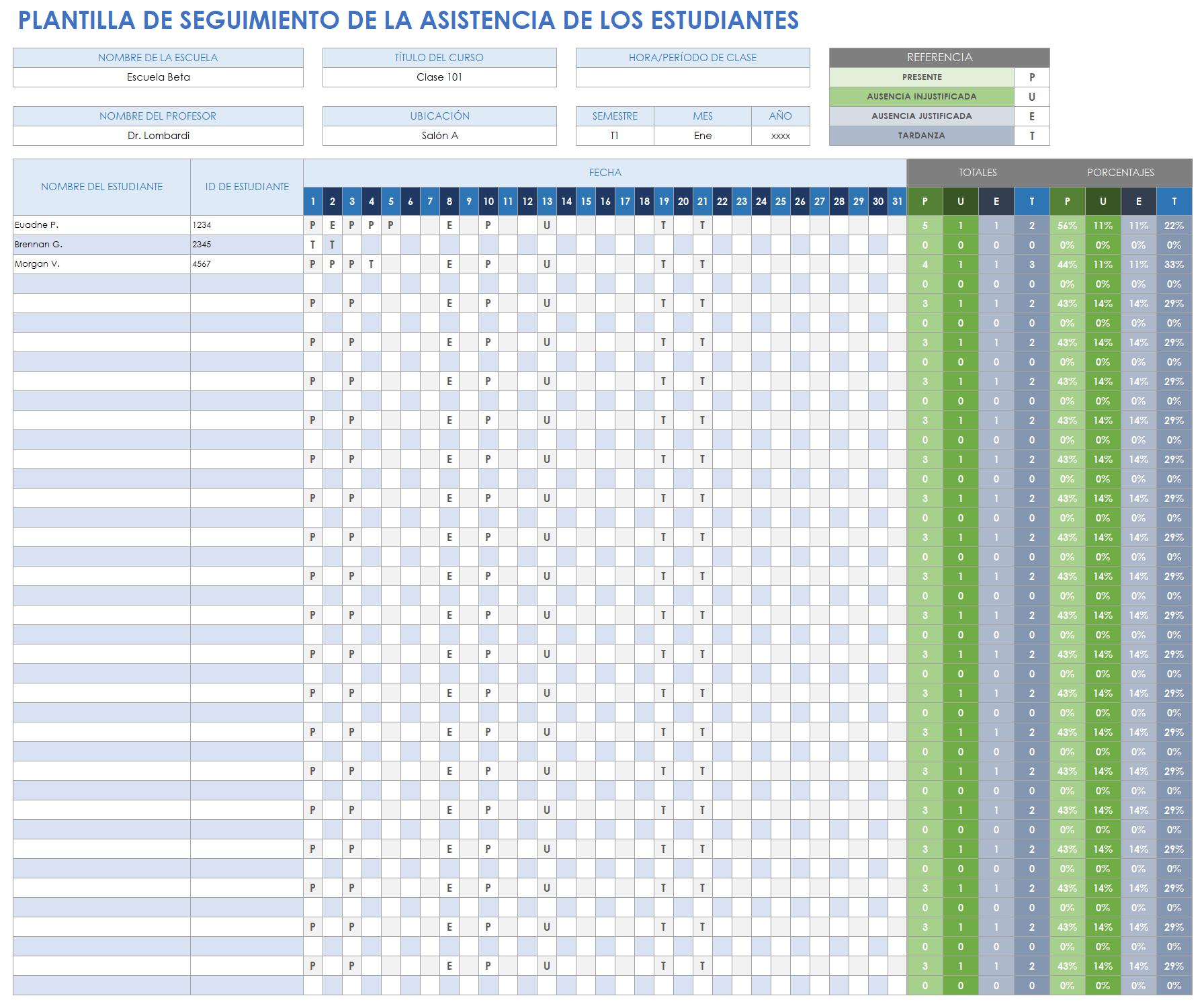  Plantilla de seguimiento de asistencia de estudiantes Google Sheets