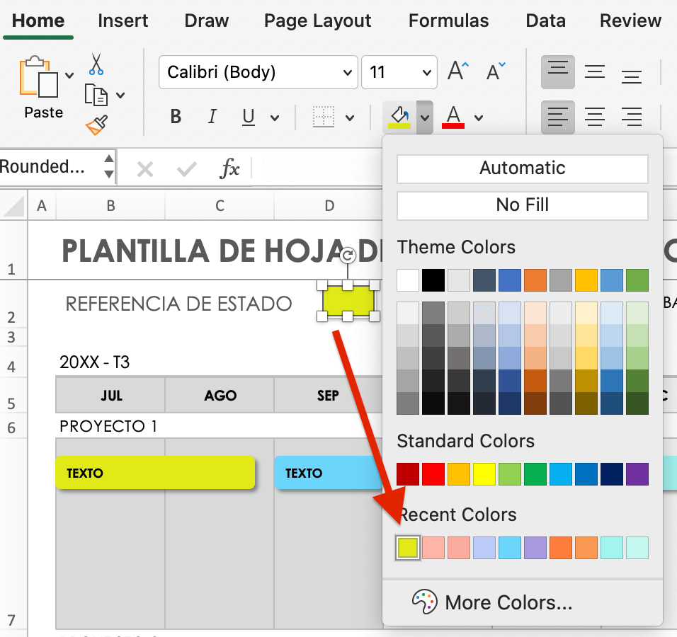 Actualizar colores de clave de estado