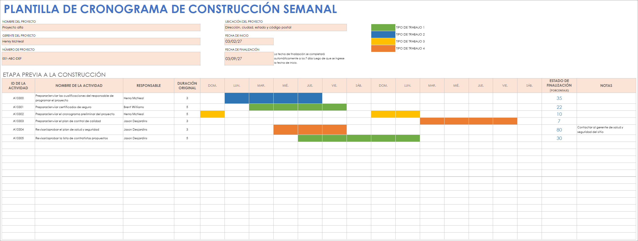  Plantilla de cronograma de construcción semanal