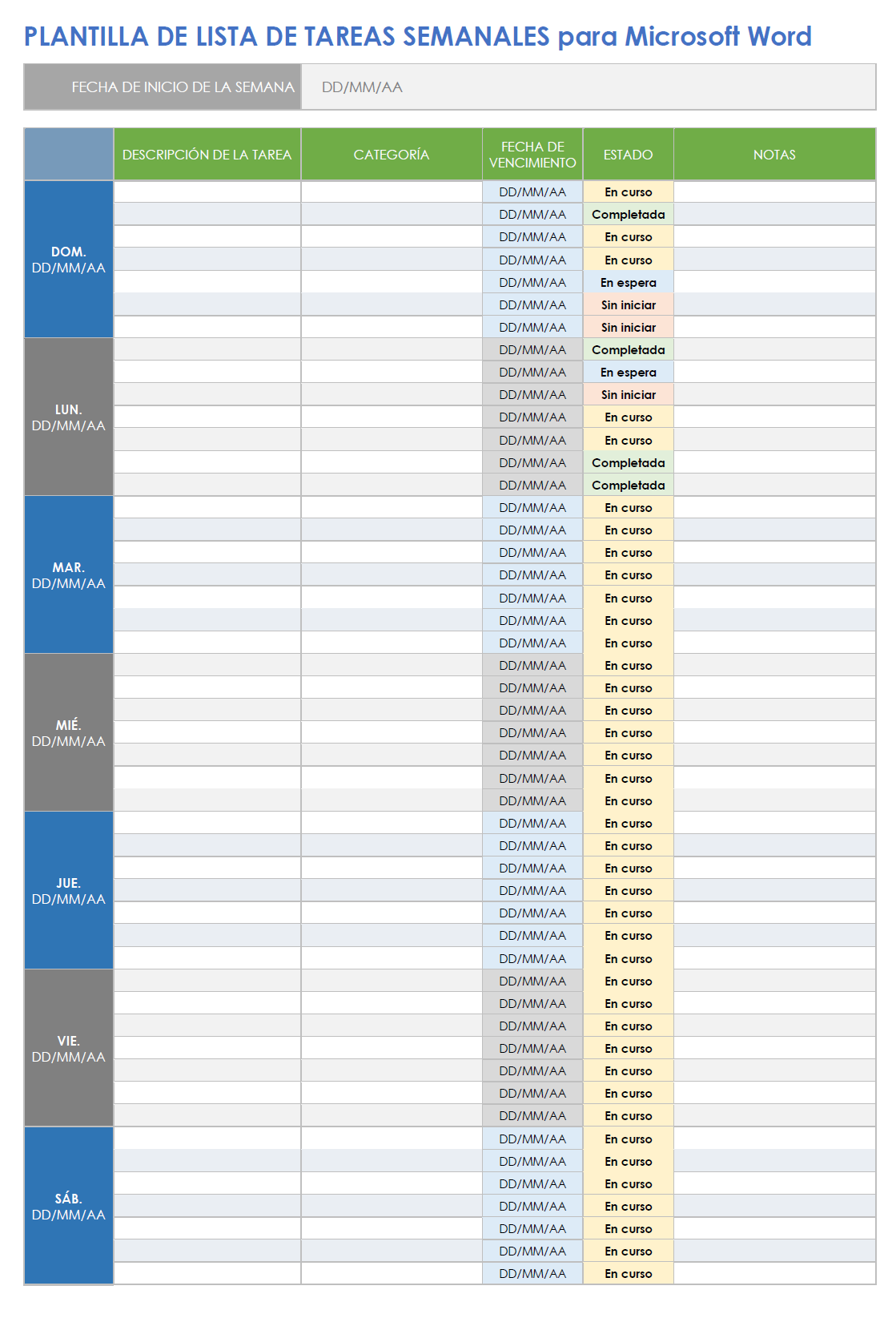  Plantilla de lista de tareas semanales