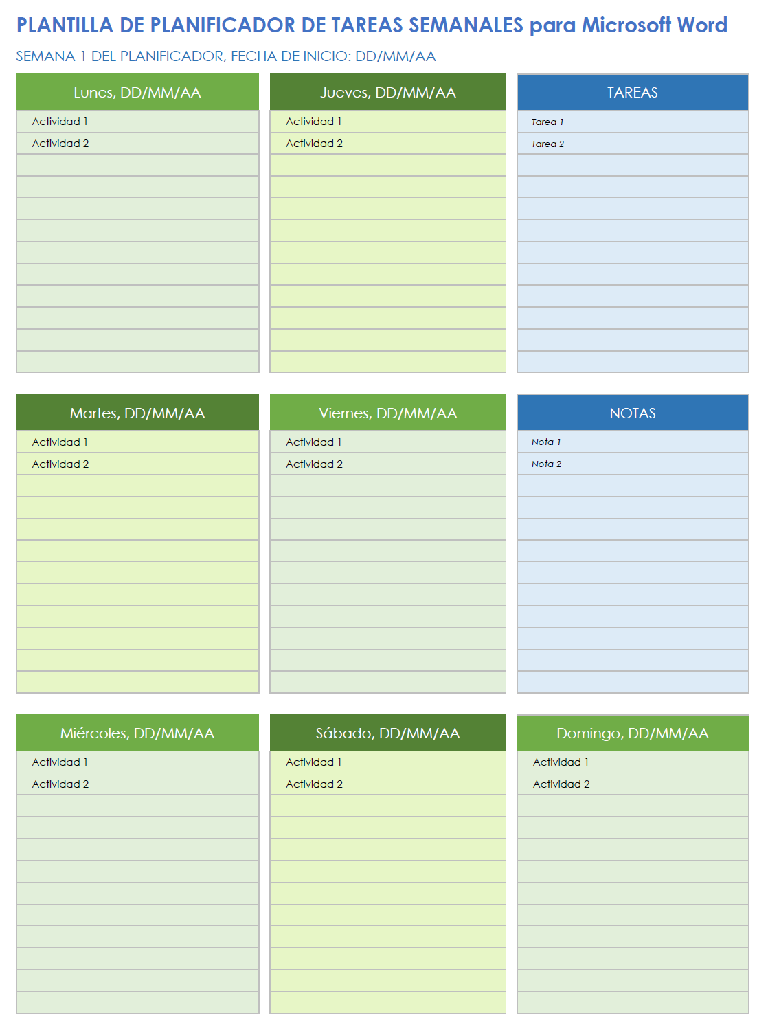  Plantilla de planificador de tareas semanal