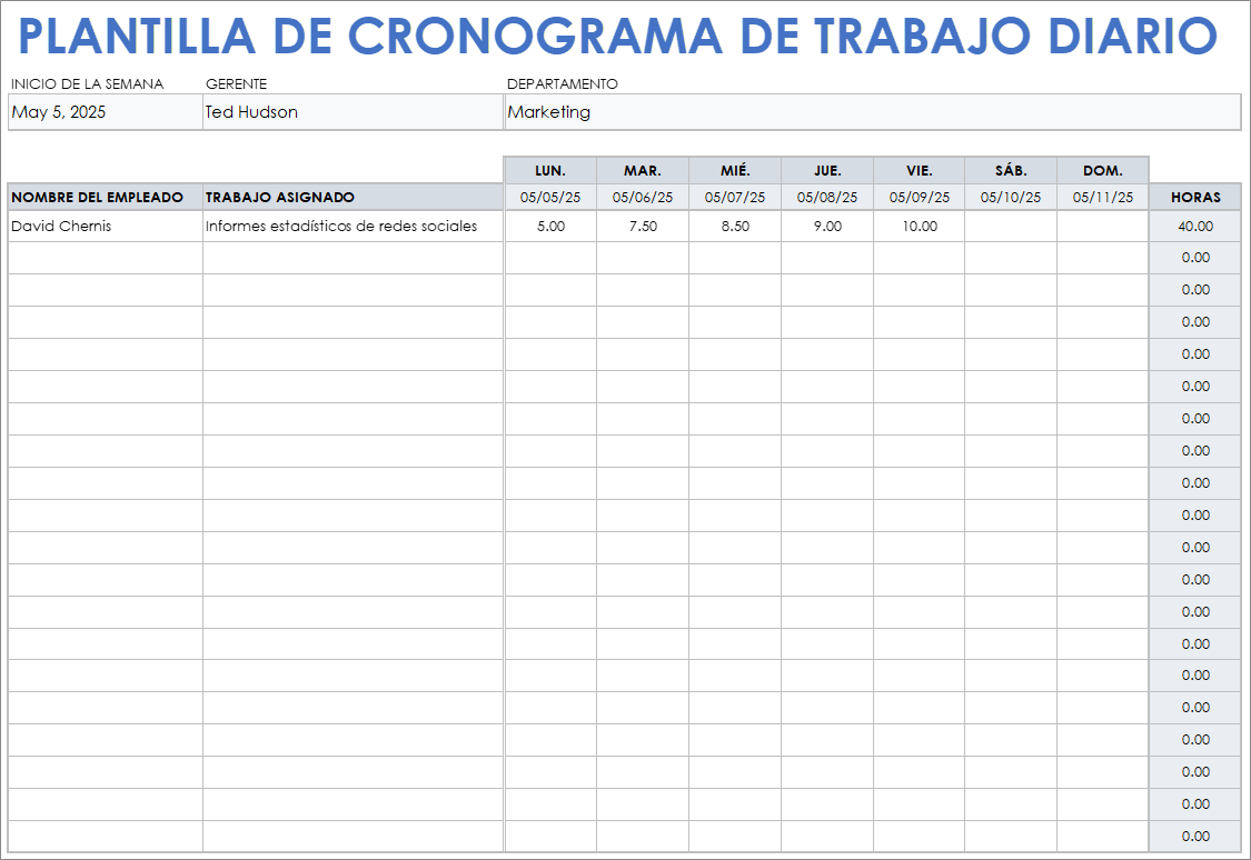  Plantilla de horario de trabajo Hoja de Google