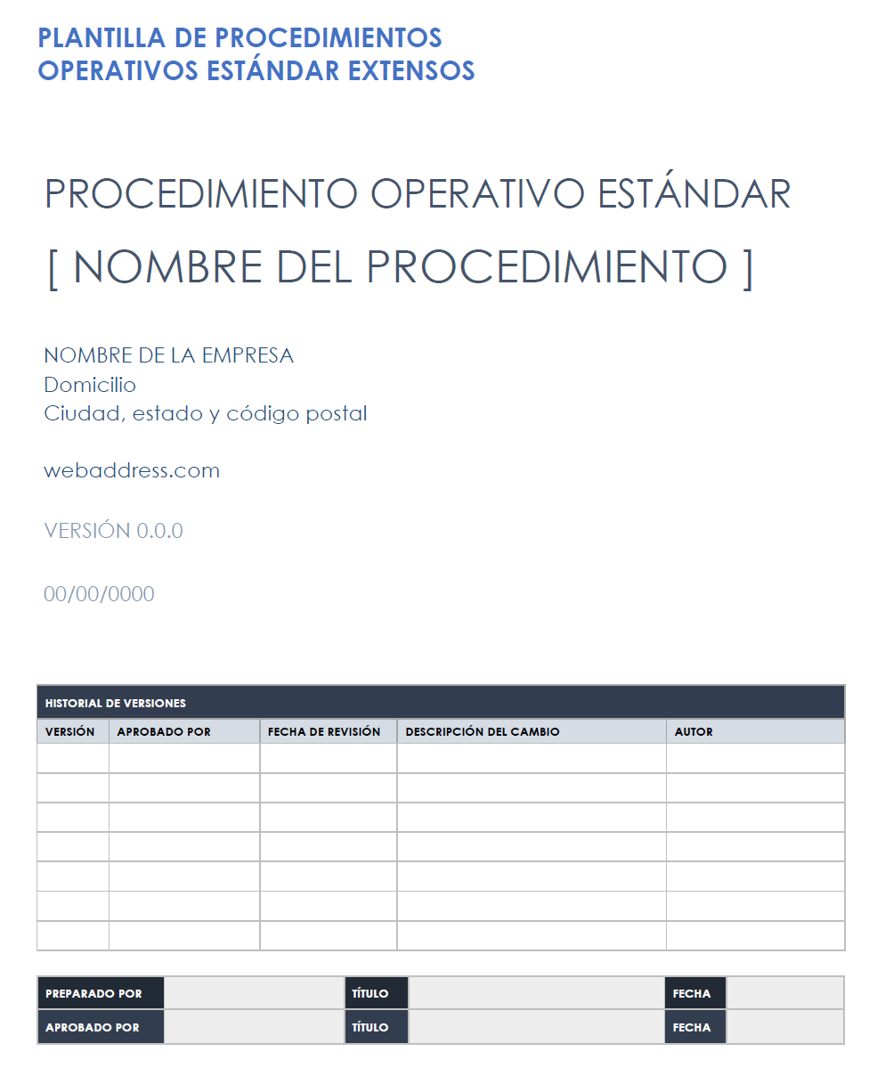  Plantilla de procedimiento operativo estándar de SOP largo