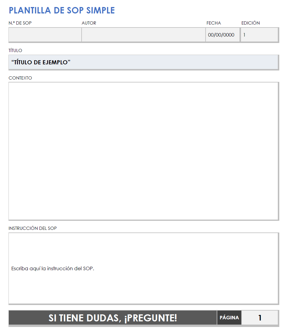  Plantilla de procedimiento operativo estándar SOP simple