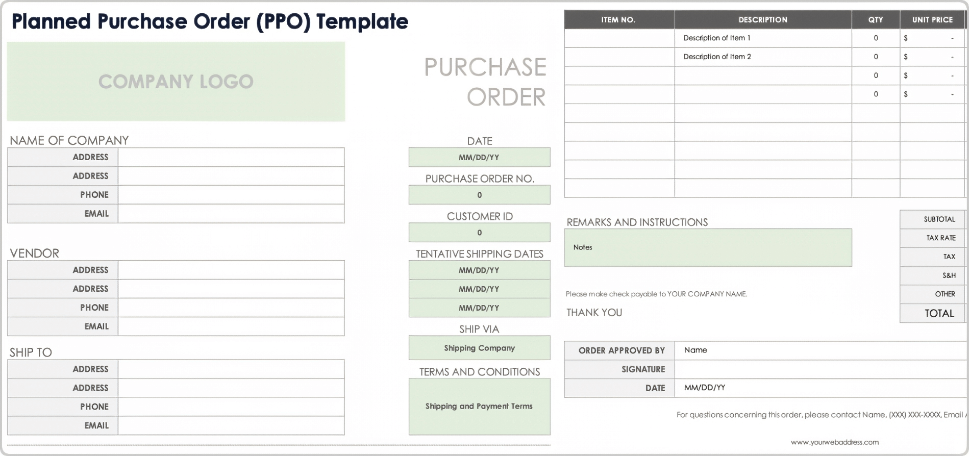 Planned Purchase Order PPO Template