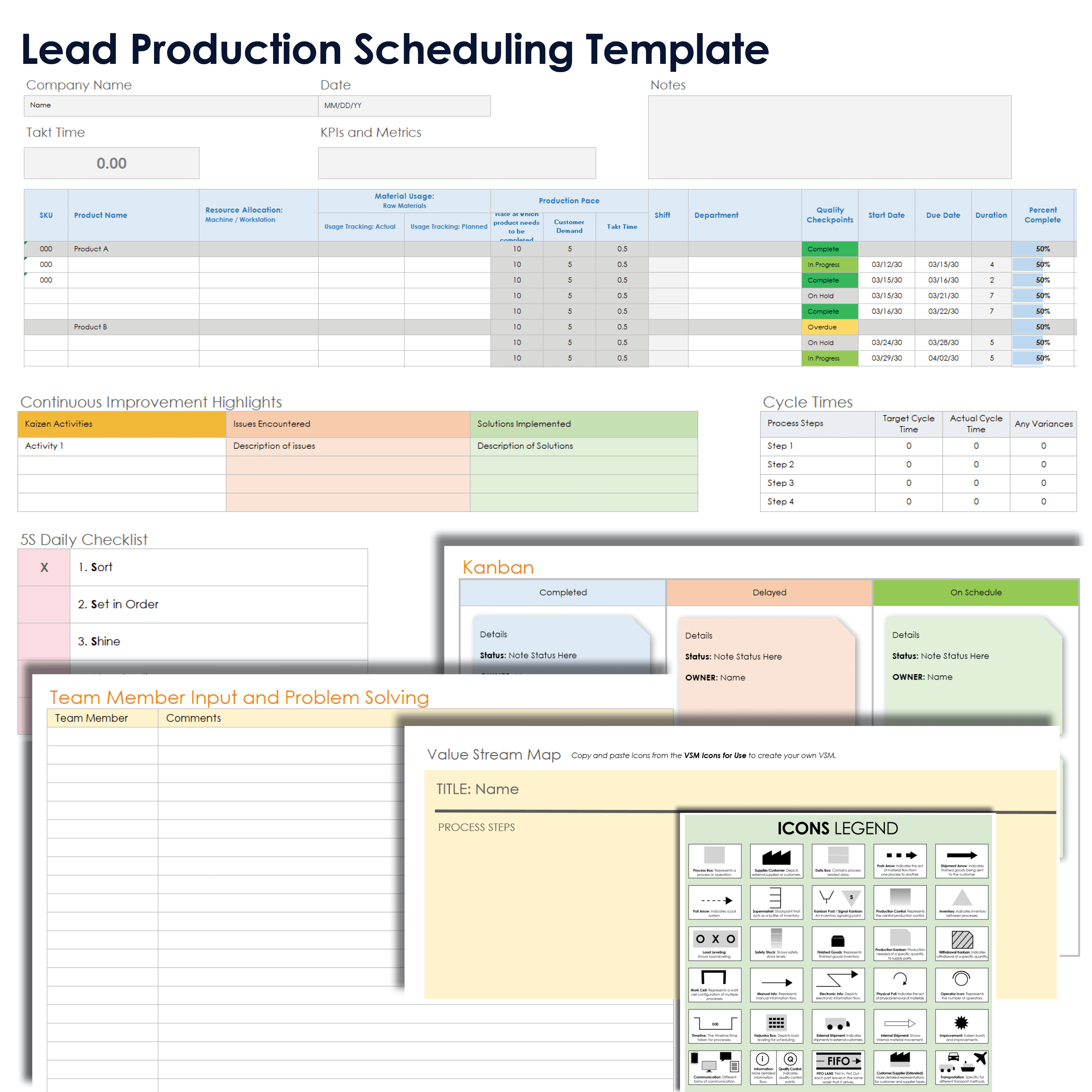 Plantilla de cronograma de producción Lean