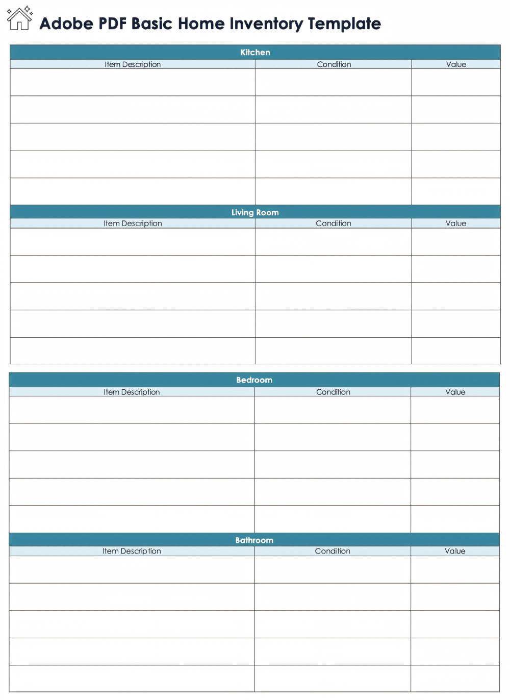 Plantilla básica de inventario para el hogar en Adobe PDF