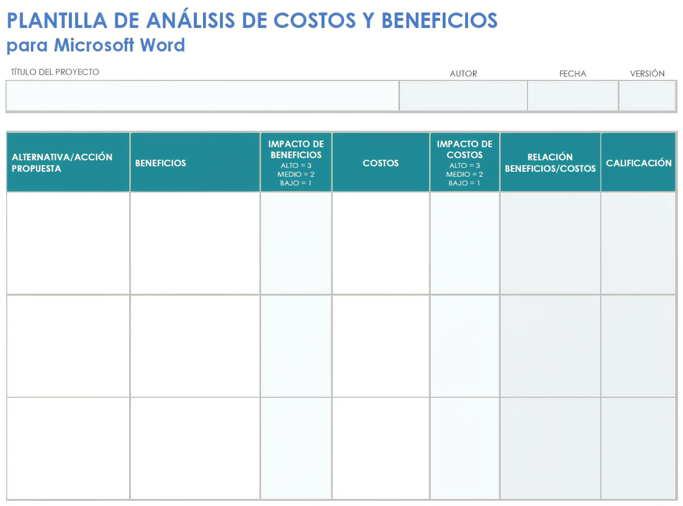  Plantilla de análisis costo beneficio para Microsoft Word