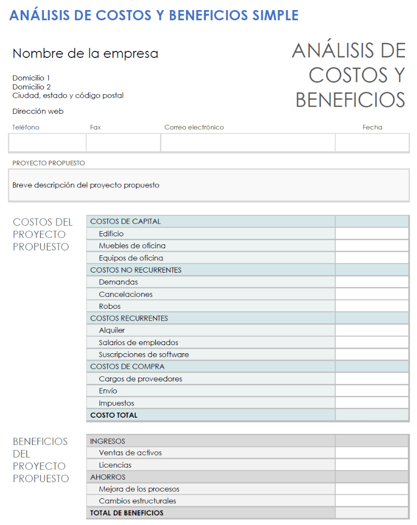  Plantilla simple de análisis de costos y beneficios para Microsoft Word