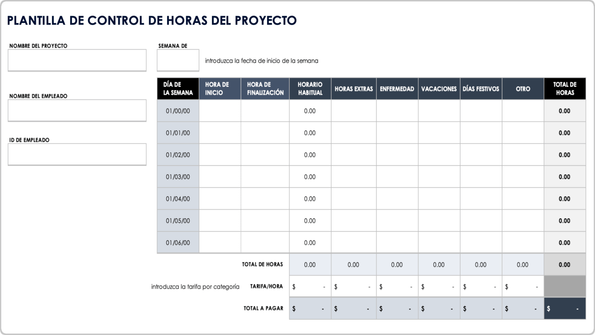 Hoja de horas de proyecto-Administración de proyecto