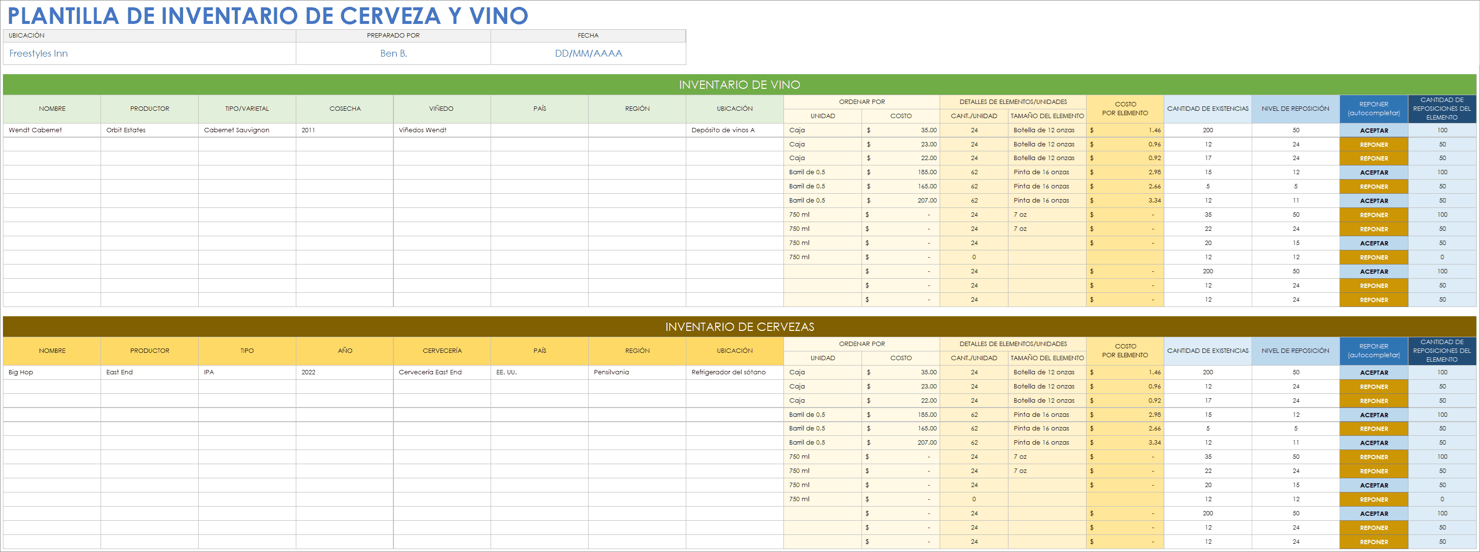  Plantilla de inventario de cerveza y vino