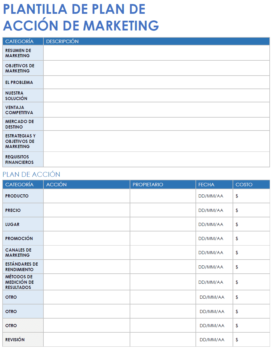  Plantilla de plan de acción de marketing