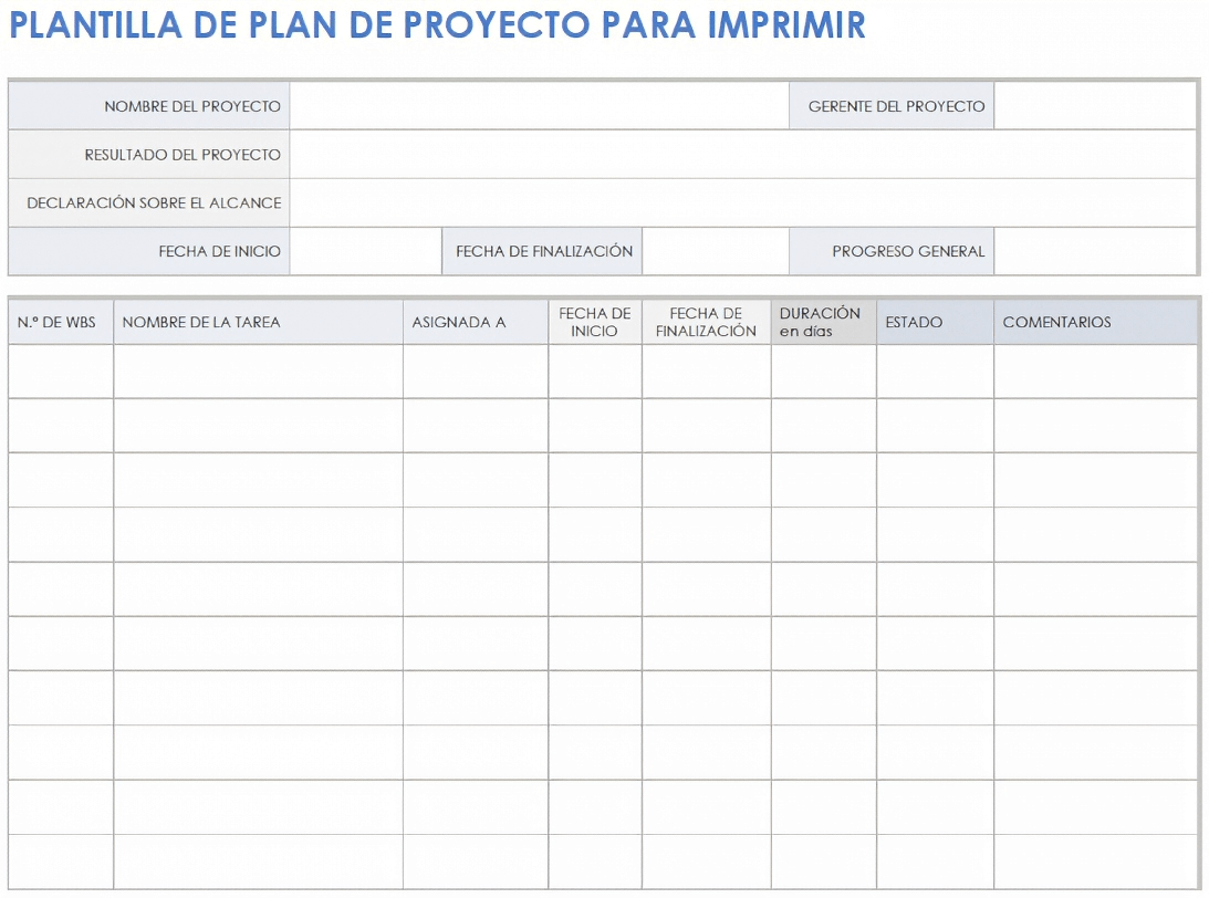  Plantilla de plan de proyecto imprimible