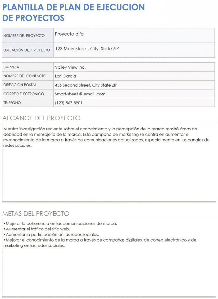  Ejemplo de plantilla de plan de ejecución de proyecto