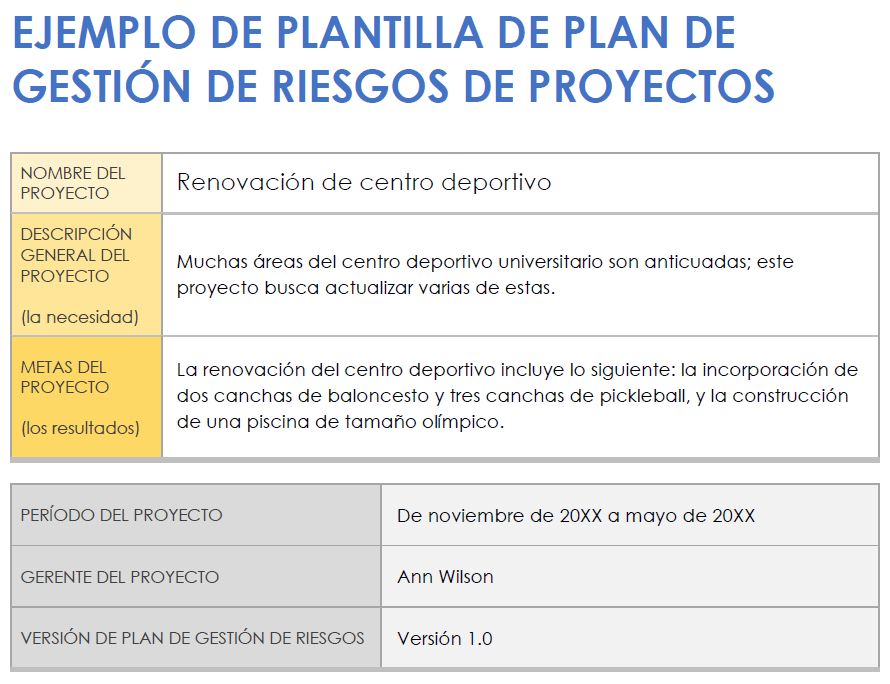  Plantilla de ejemplo de plan de gestión de riesgos de proyecto