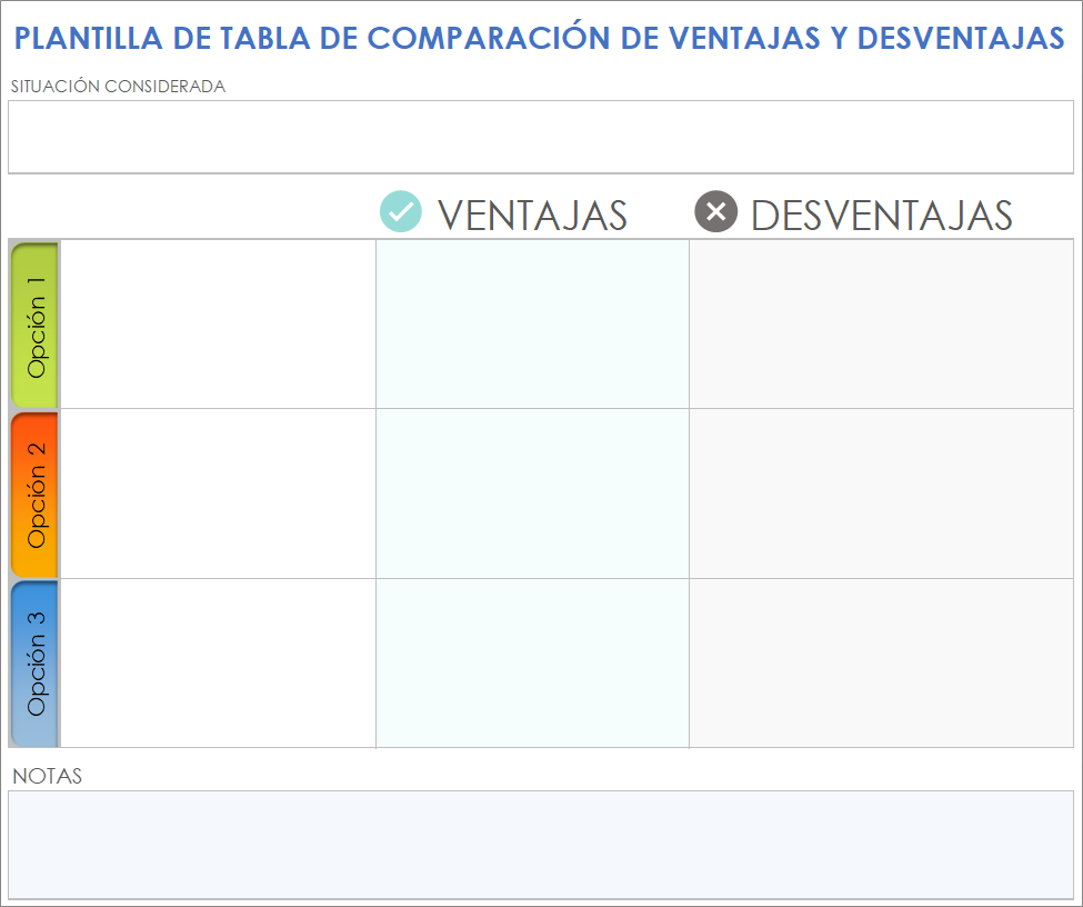  Plantilla de tabla comparativa de pros y contras