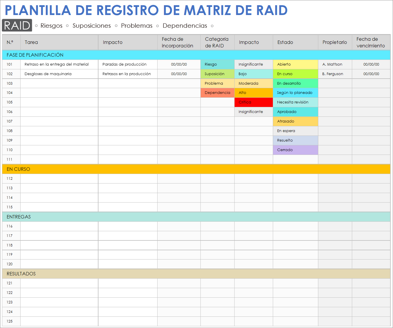  Plantilla de registro de matriz RAID