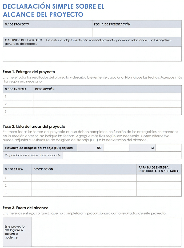  Plantilla de declaración de alcance de proyecto simple