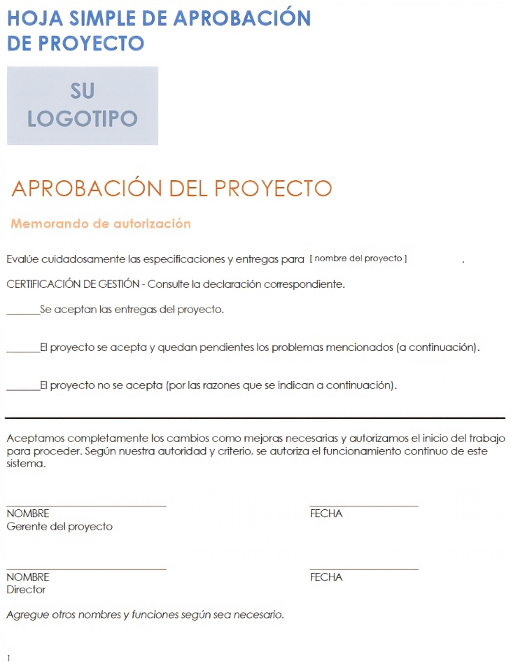  Plantilla de hoja de aprobación de proyecto simple