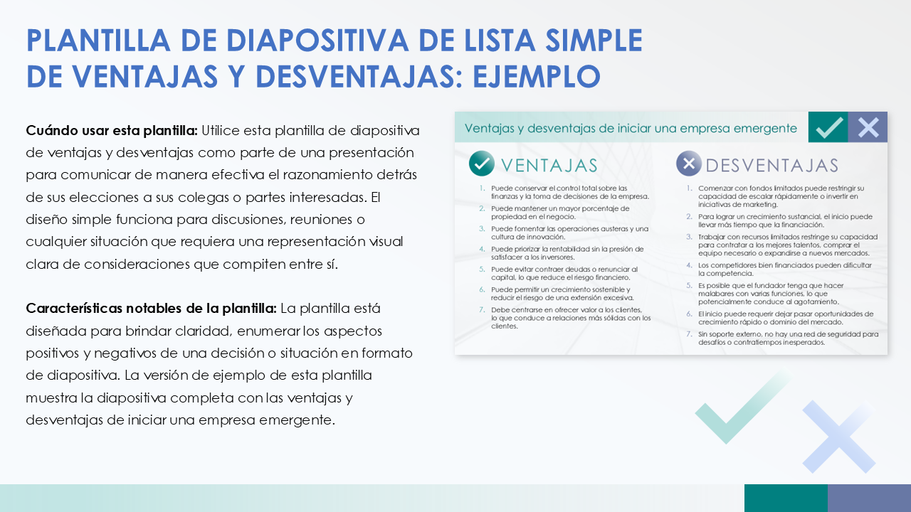  Ejemplo de plantilla de diapositiva de lista de pros y contras simple PowerPoint