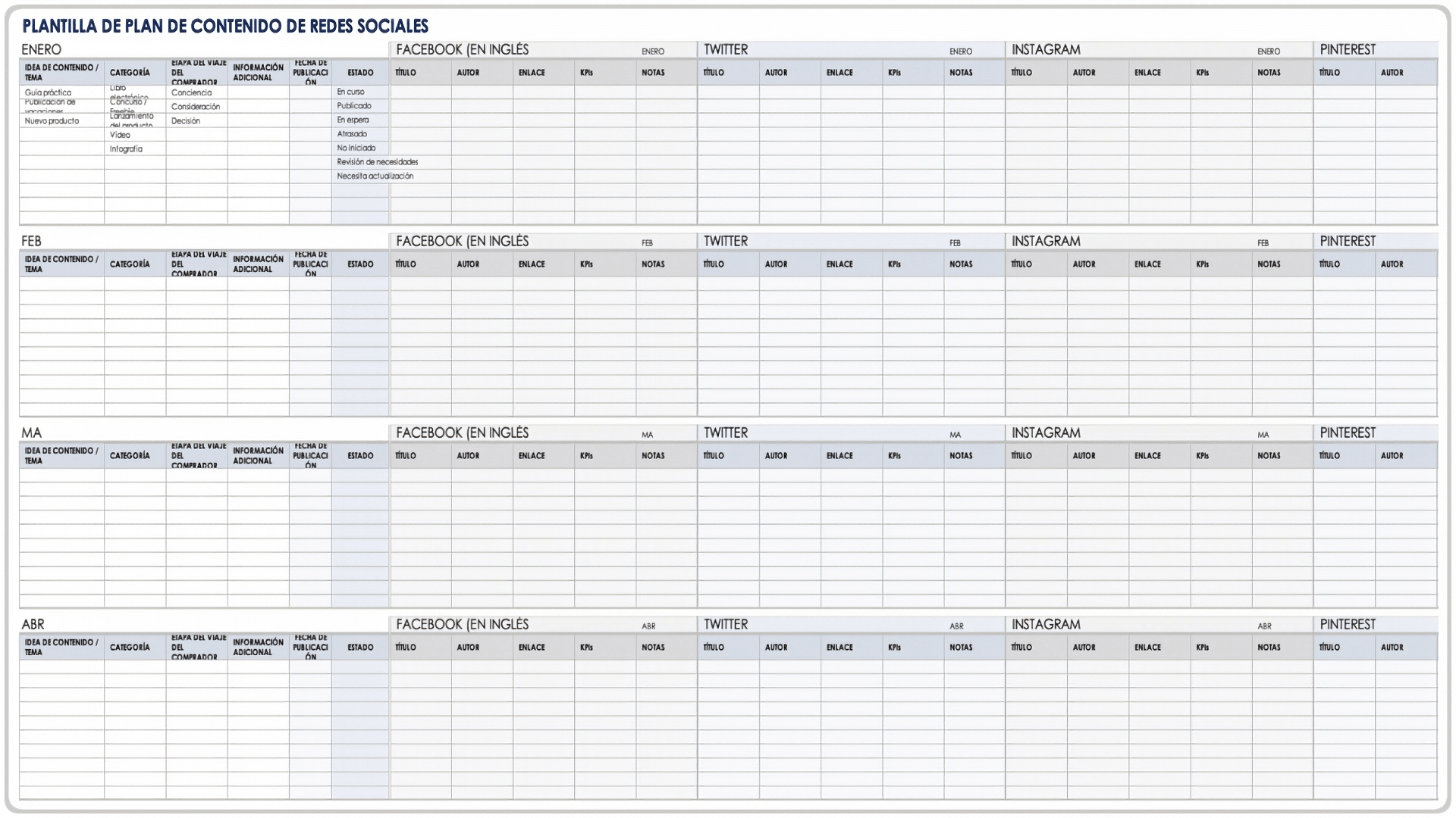  Plantilla de plan de contenido de redes sociales