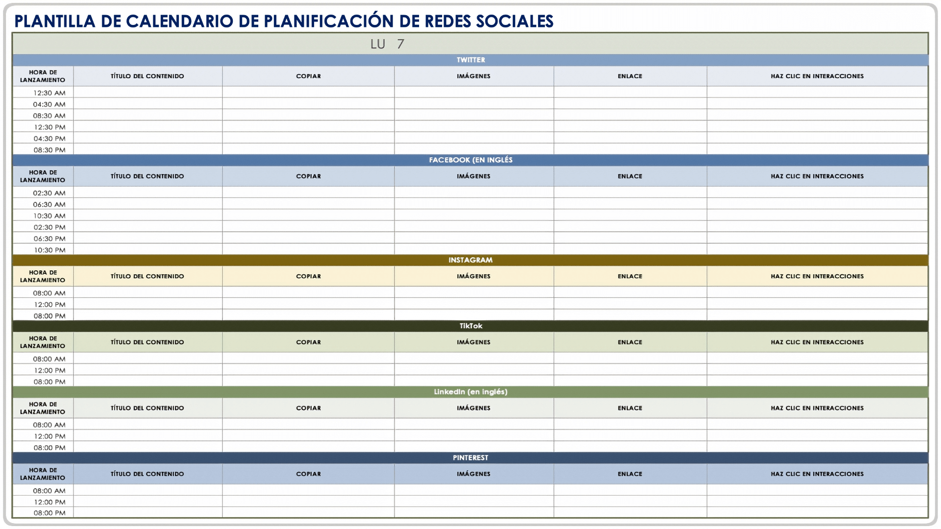  Plantilla de calendario de planificación de redes sociales