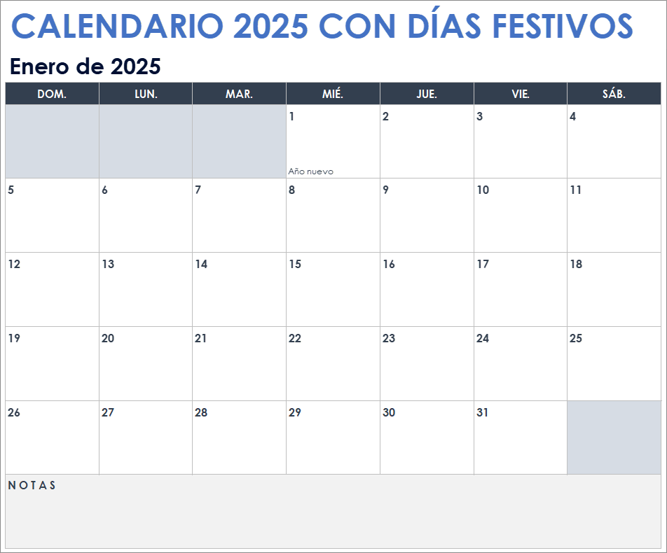 Calendario 2025 con días festivos