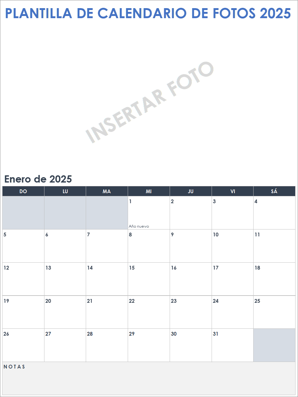 Plantilla de calendario de fotos 2025