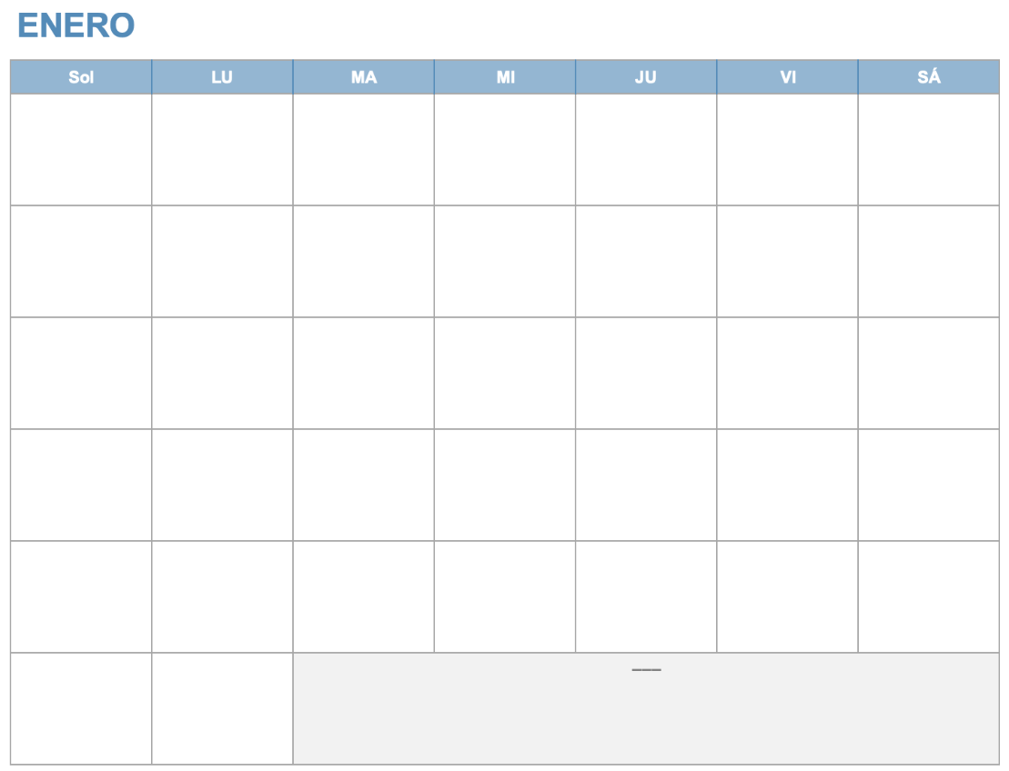  Plantilla de calendario de 12 meses para cualquier año