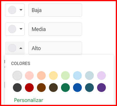 Crear lista de verificación de proyecto en Hojas de cálculo de Google Personalizar colores