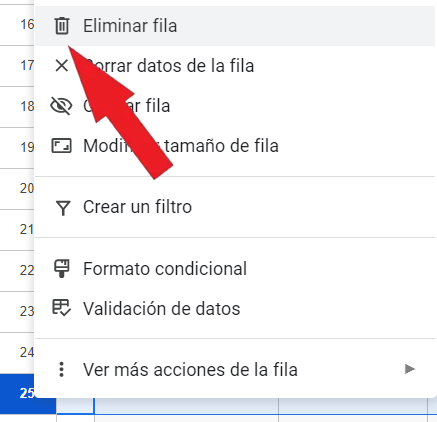 Crear lista de verificación de proyecto en Hojas de cálculo de Google Eliminar fila