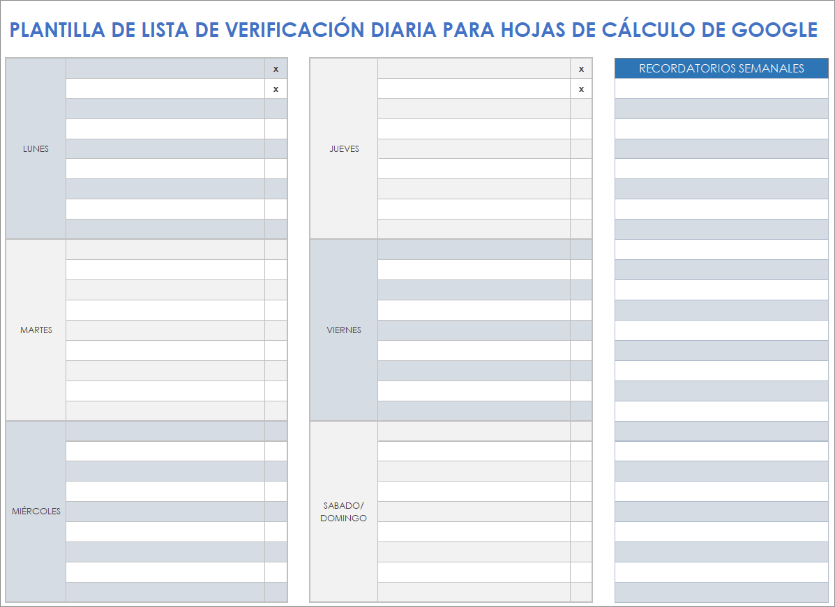 Plantilla de lista de verificación diaria para hojas de cálculo de Google