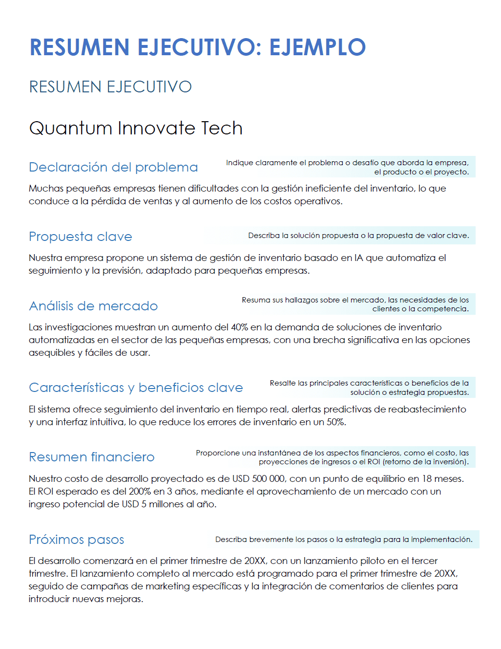 Ejemplo de plantilla de resumen ejecutivo