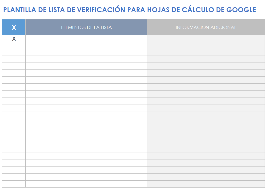 Plantilla de lista de verificación para hojas de cálculo de Google