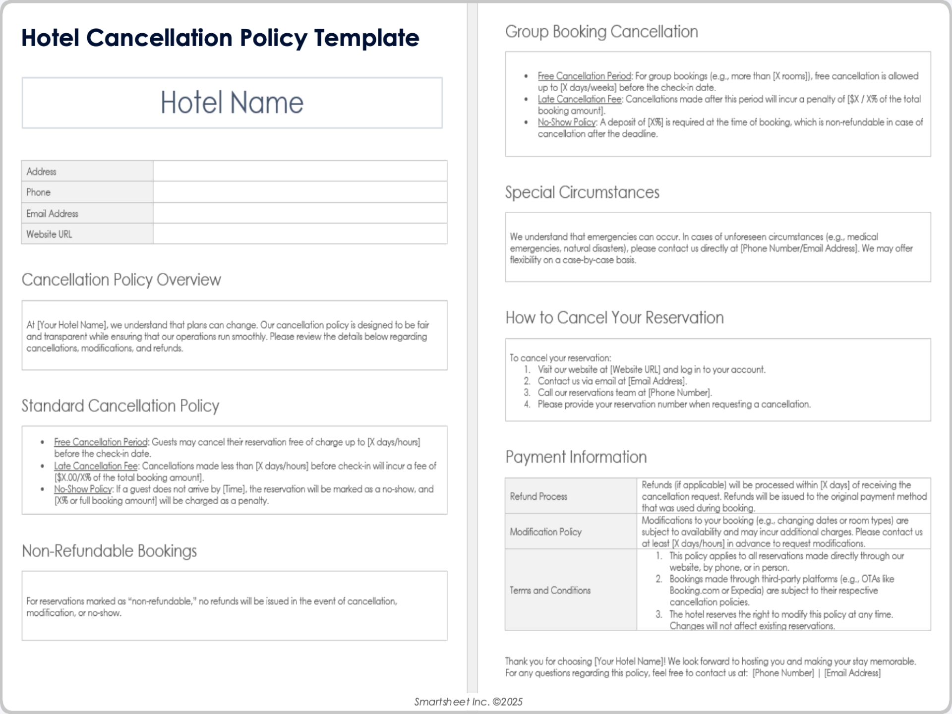 Plantilla de política de cancelación para hoteles