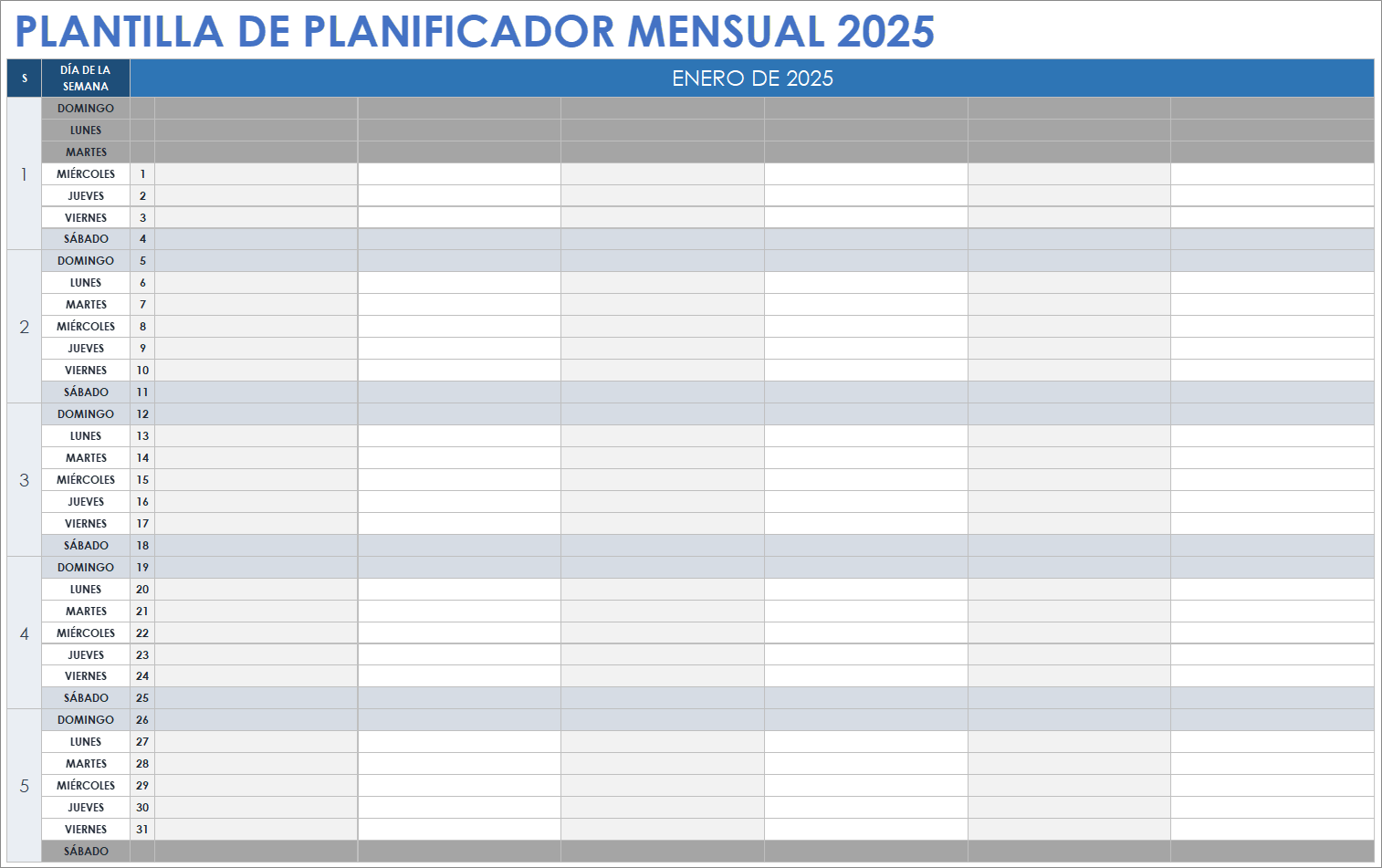 Plantilla de planificador mensual 2025