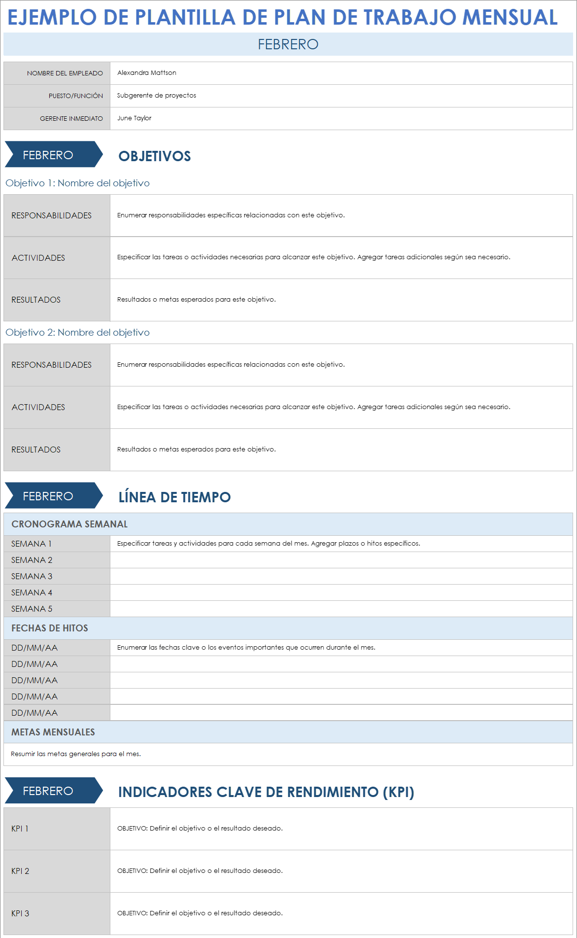 Plantilla de plan de trabajo mensual