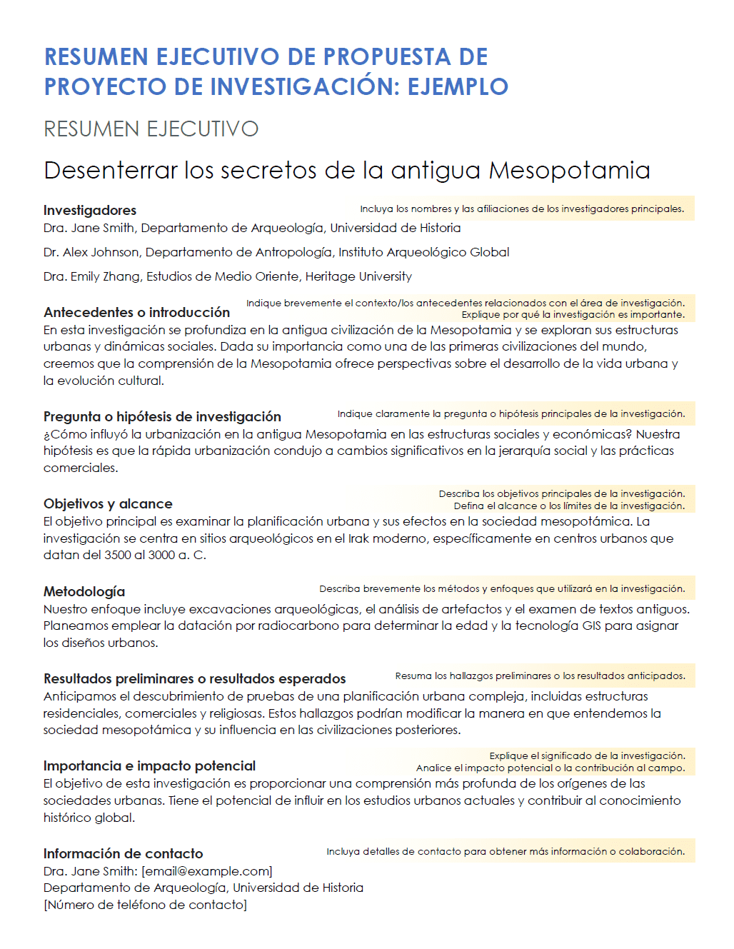 Plantilla de resumen ejecutivo de propuesta de proyecto de investigación