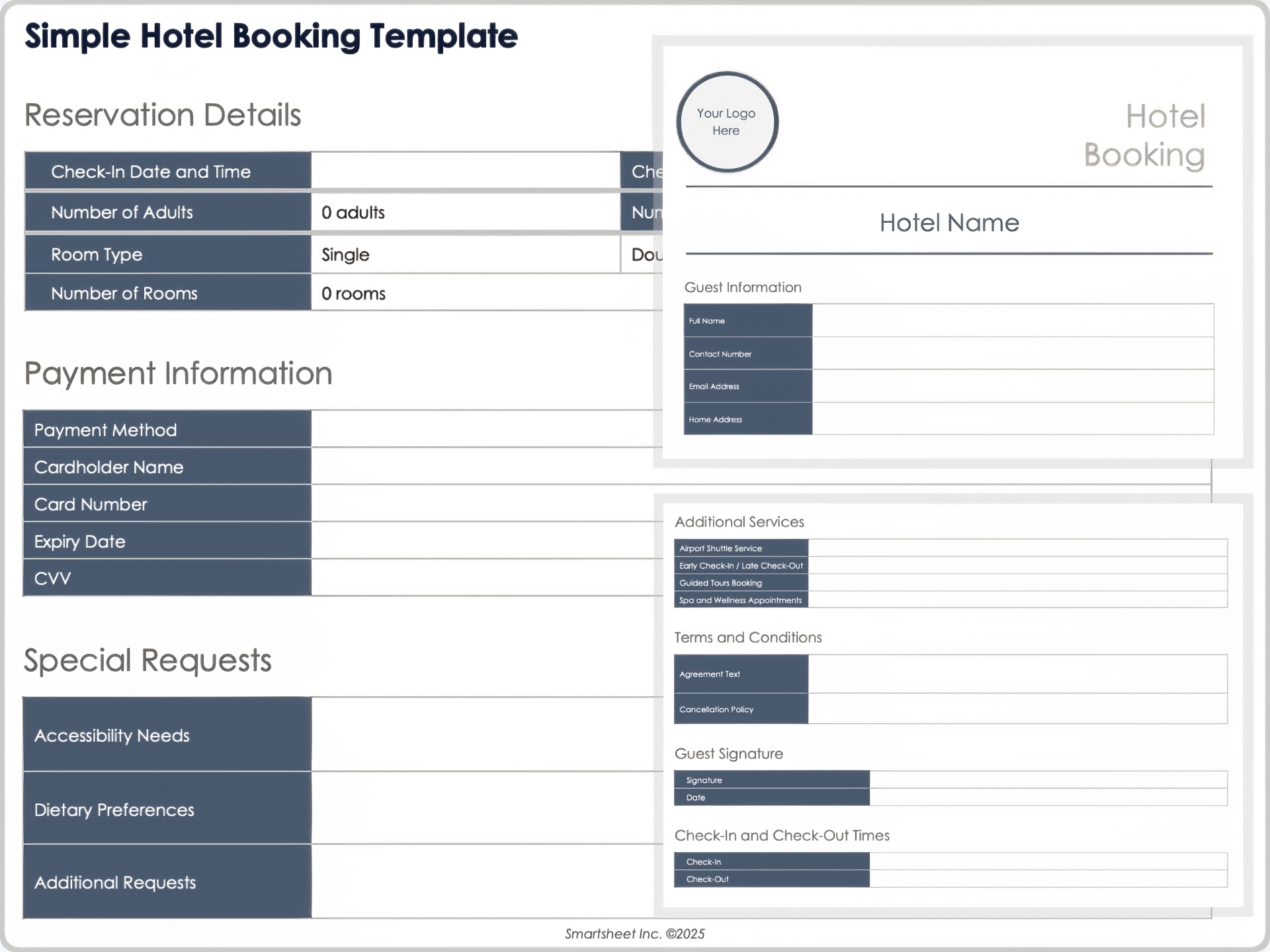 Plantilla simple de reservas de hotel