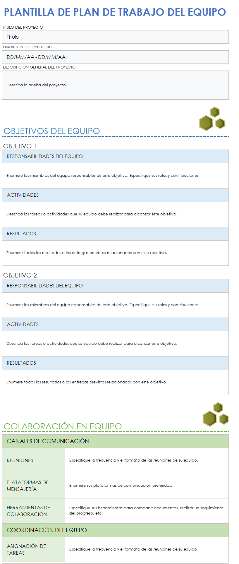 Plantilla de plan de trabajo en equipo