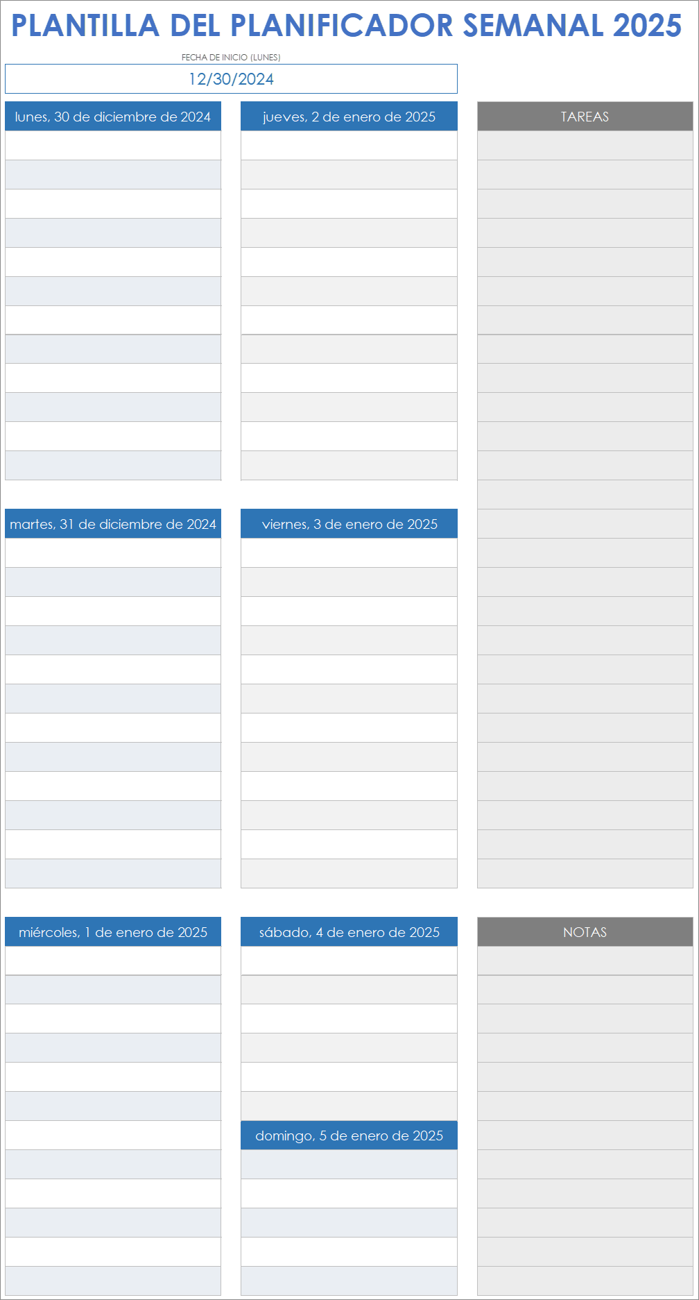 Plantilla de planificador semanal 2025