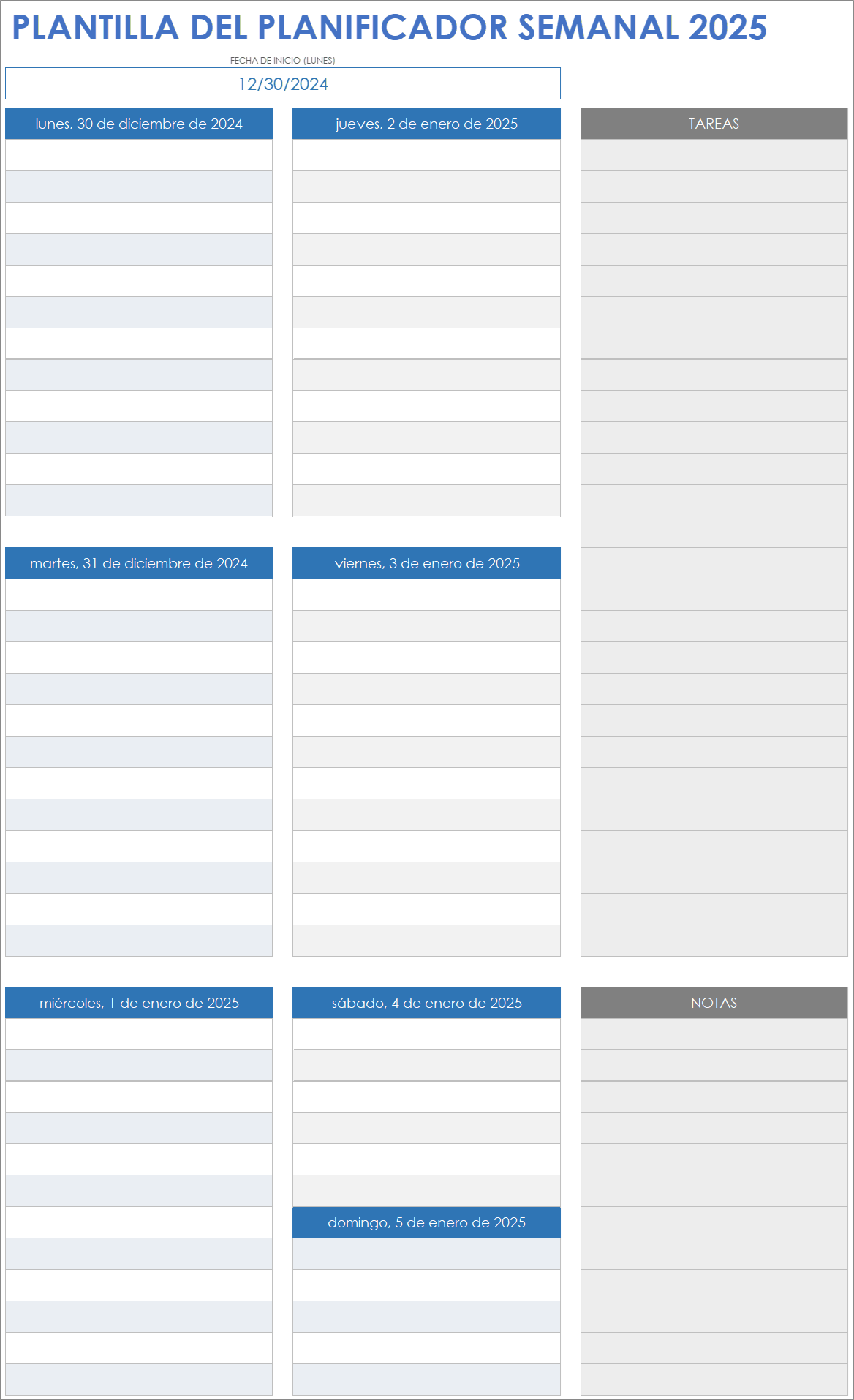 Plantilla de planificador semanal 2025