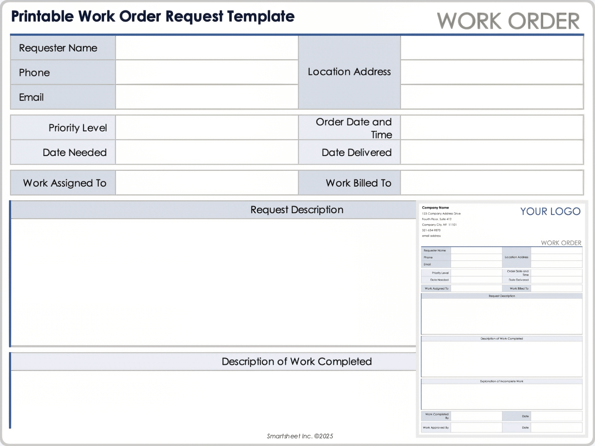 Plantilla de Solicitud de Orden de Trabajo Imprimible