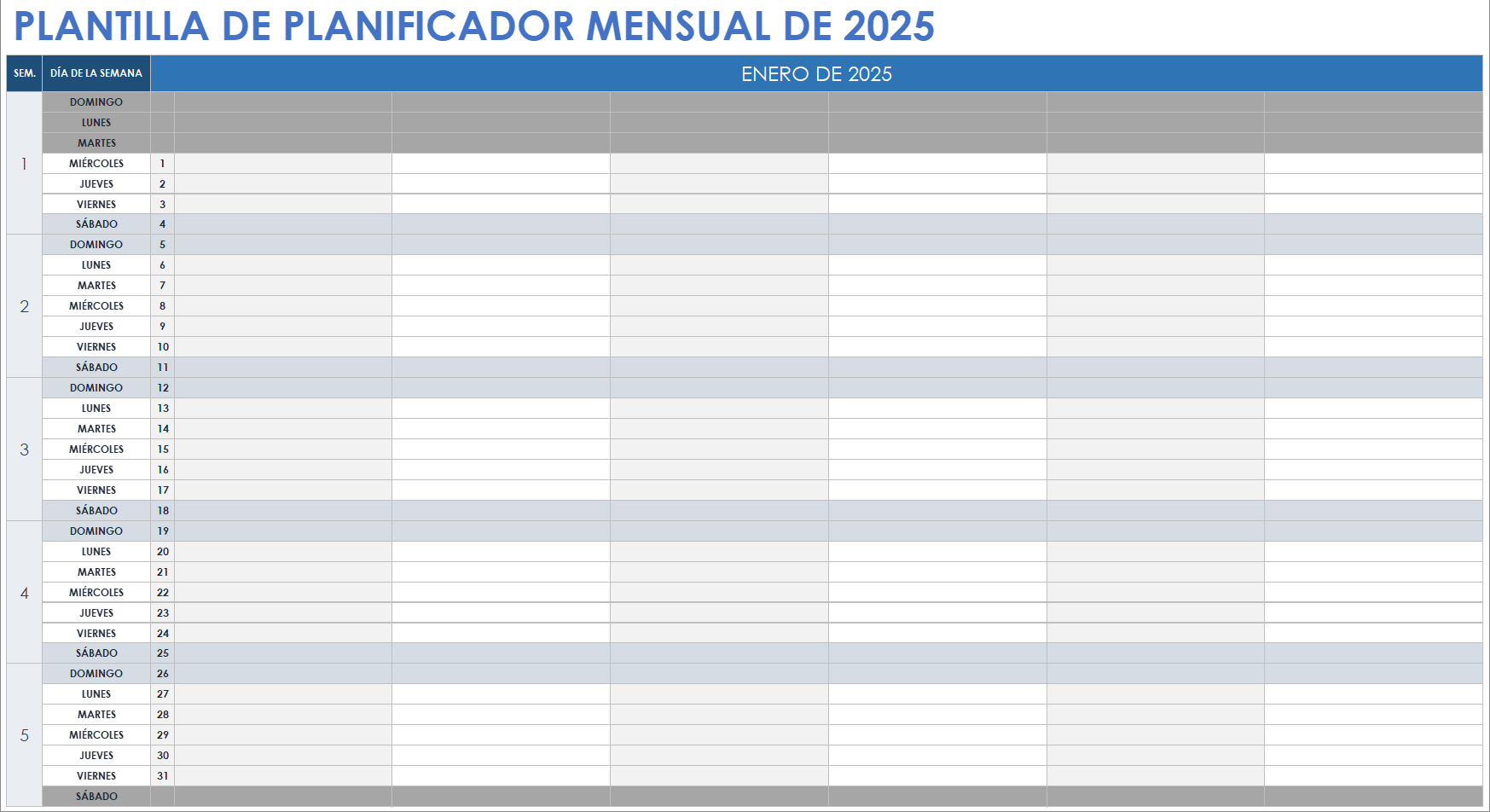 Plantilla de planificador mensual 2025